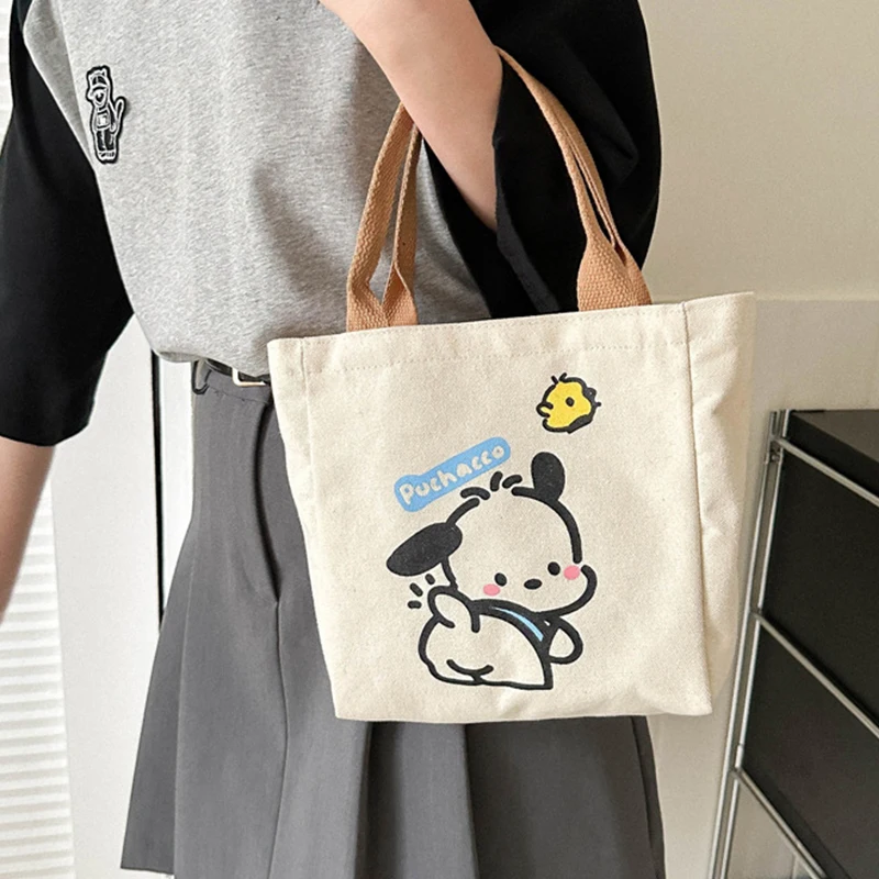 

Cute Canvas Pochacco Small Handbag For Women Handheld Fashion Japanese Storage Bag Portable Lunch Bag For Outside Picnic Work