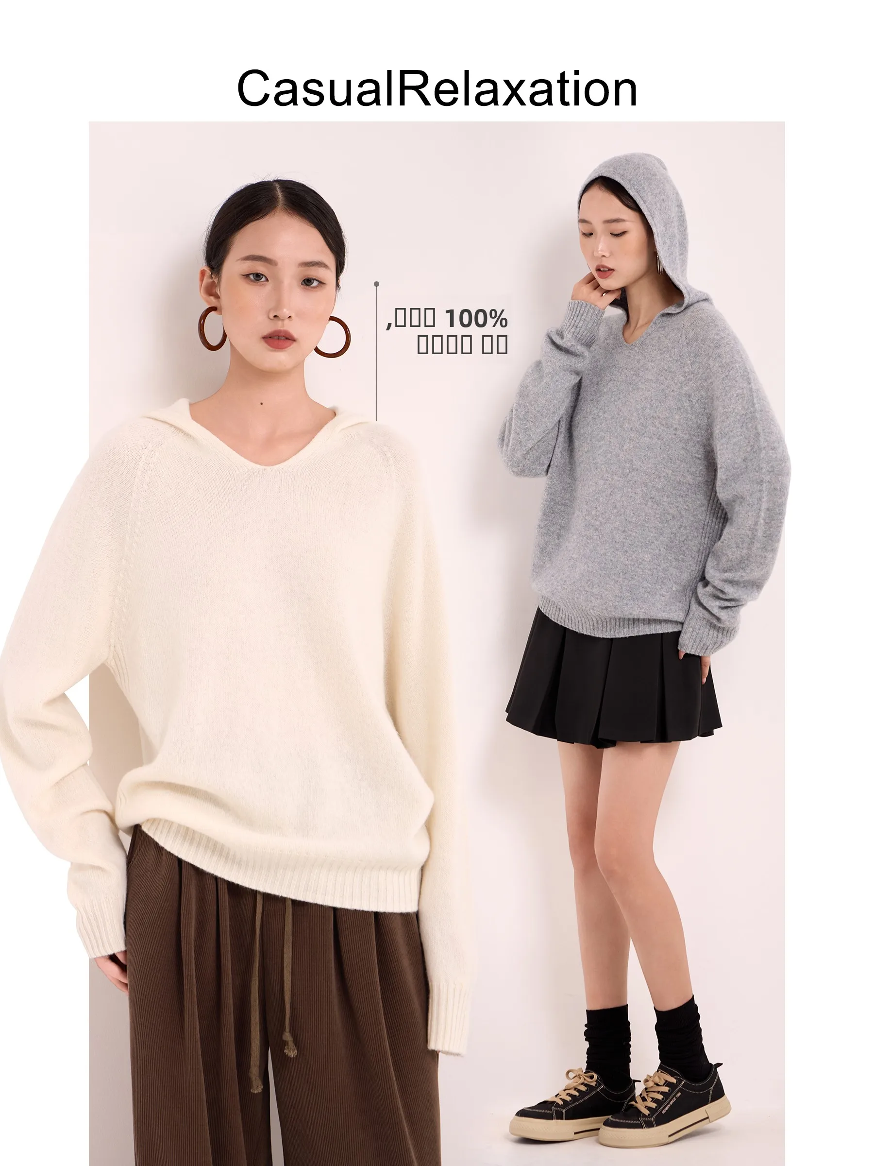 

00 Wool Hooded Knitted Sweater Casual Loose Fit Women's Top Spring Autumn New Sle Lazy Hat irt Mibai ey Casual Wear
