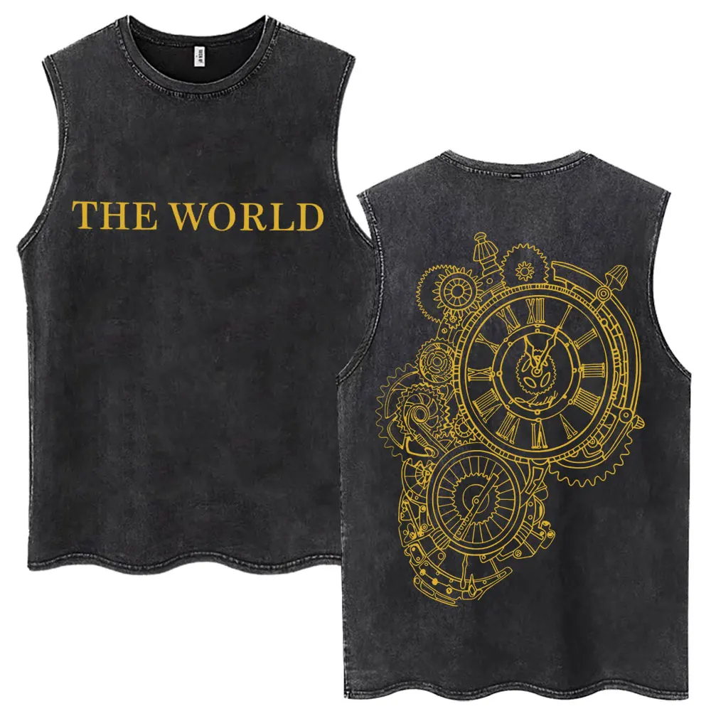 Washed Anime Jojo Bizarre Adventure Dio Brando The World Tank Tops Men Hip Hop Vintage Vests Cotton Oversized Sleeveless T Shirt