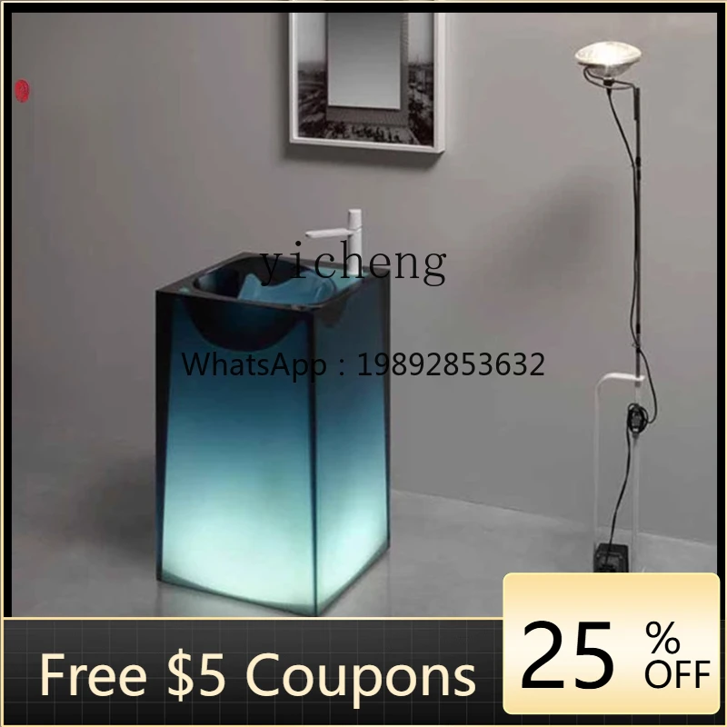 

transparent luminous integrated hand wash basin washbasin floor-to-ceiling bathroom cabinet column basin