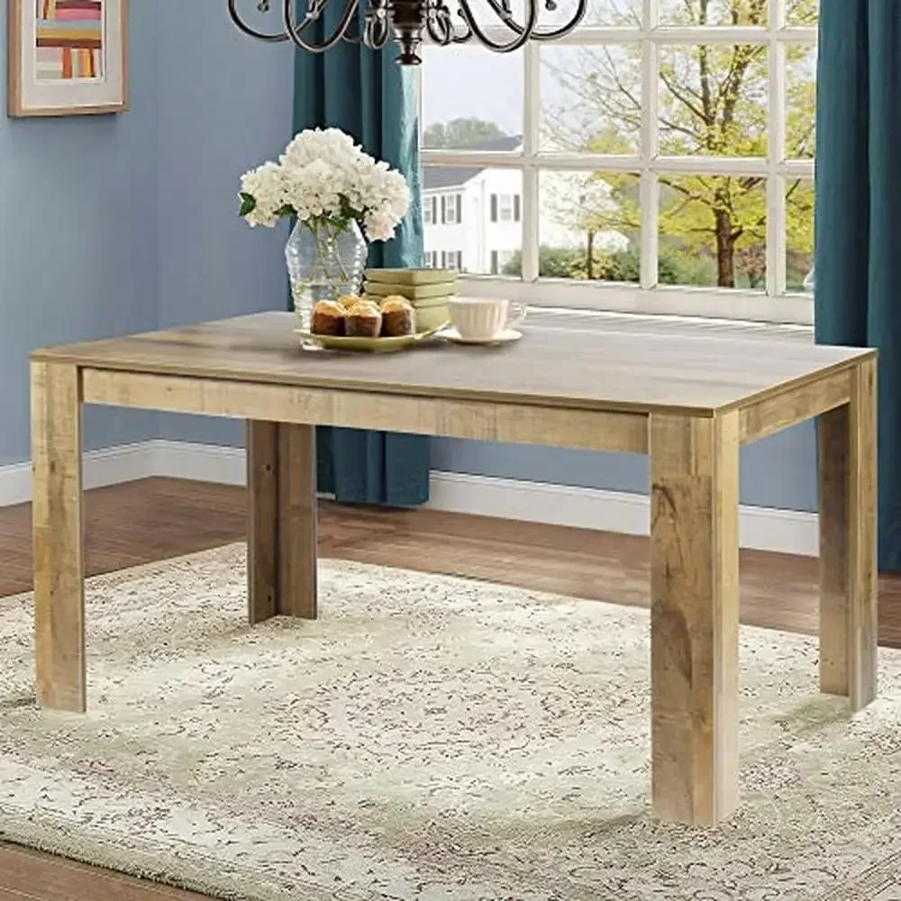 Rectangular Dining Table Dark Gray Oak Finish Seats 6 Easy Maintenance High Quality Furniture