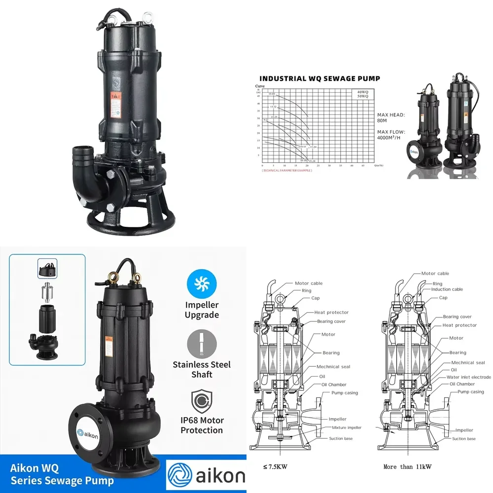 Electric Submersible Stainless Steel Sewage Pump 0.75Kw High Pressure Fully Automatic Control Industrial Underground Water