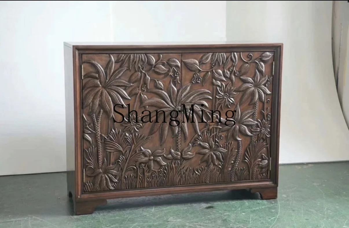 

CL solid wood handmade relief sea view wind door panel dining side cabinet dishes decorative cabinet furniture