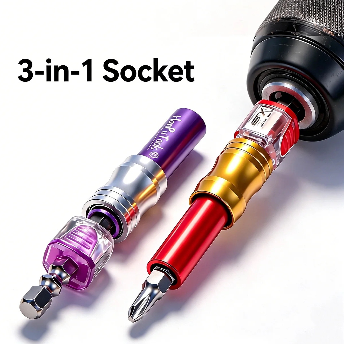 3 In 1 Magnetic Screwdriver Bit Holder Socket Set Adjustable Depth Quick Connect for Furniture Installation Motorcycle Repair