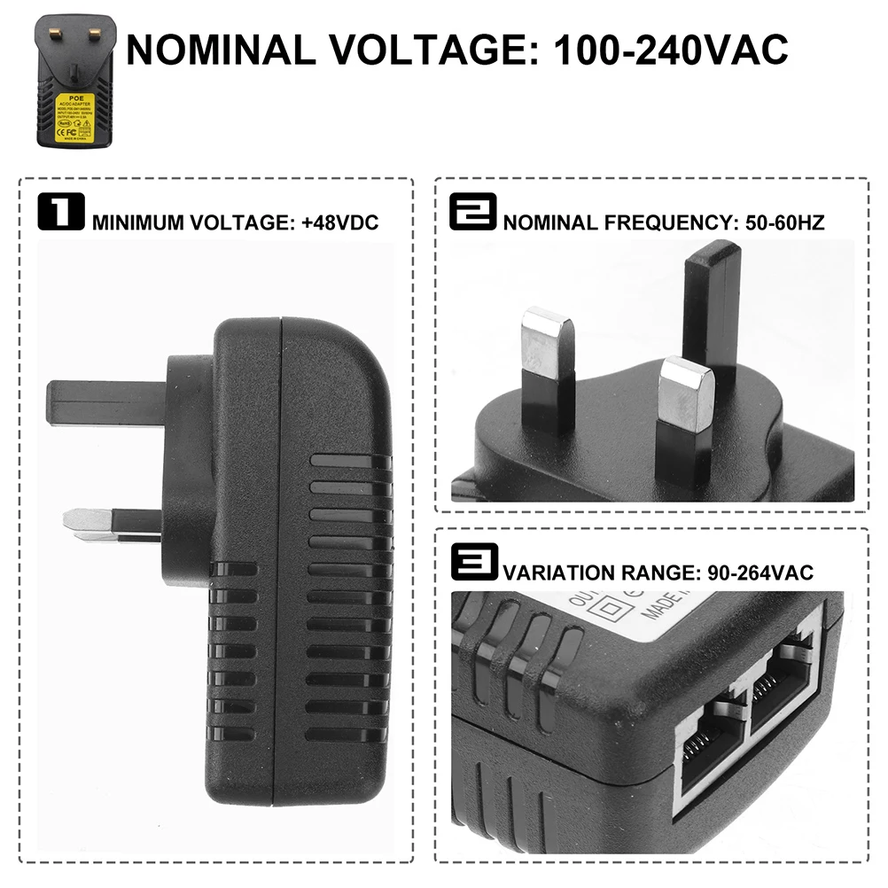 

1PC DC 24V 1A Power Injector Dual Over Wall Plug Adapter for Devices Replacement Ethernet Power Supply