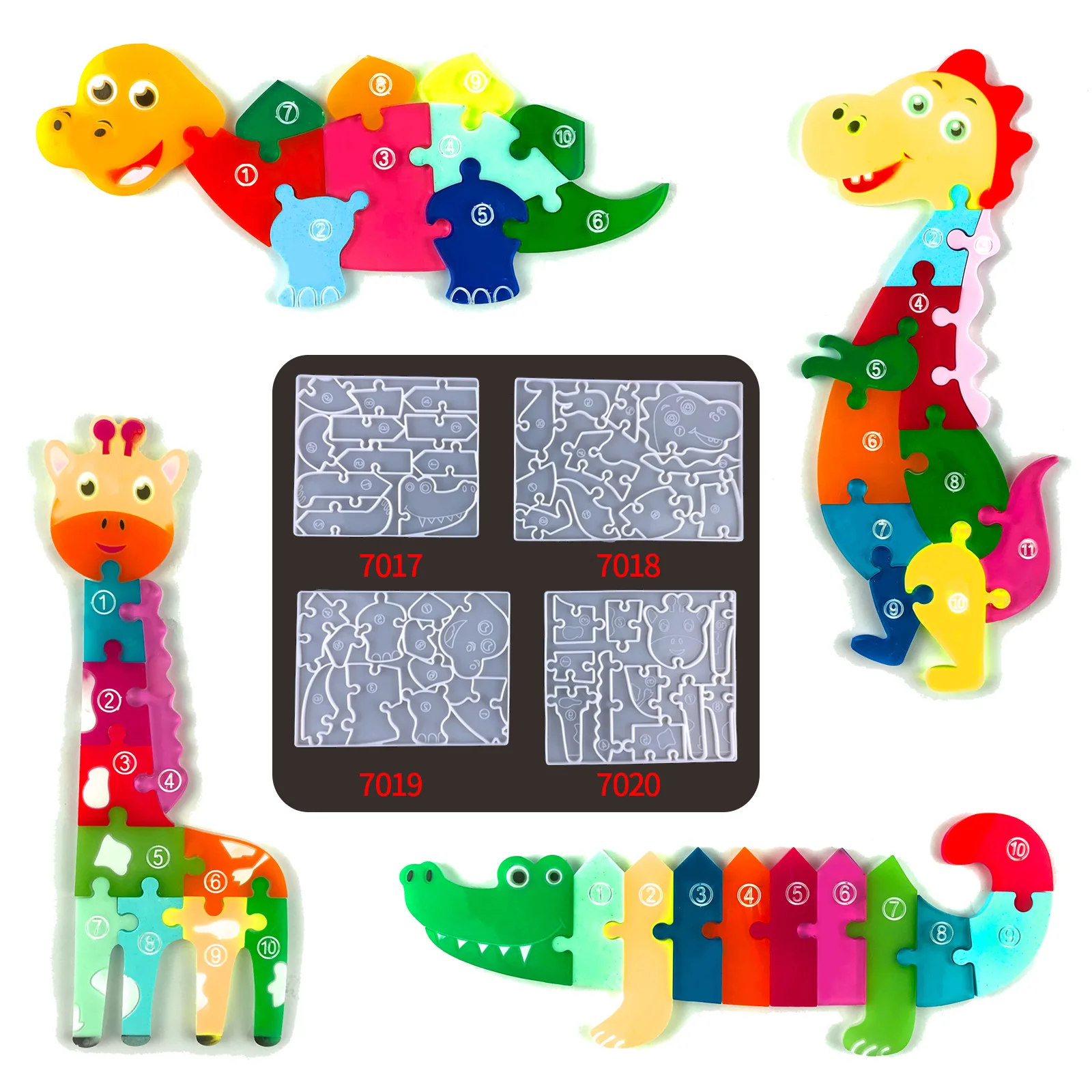 DIY Tyrannosaurus Rex Puzzle Epoxy Resin Mold Giraffe Crocodile Puzzle Game Children's Dinosaur Puzzle Crystal Silicone Mould