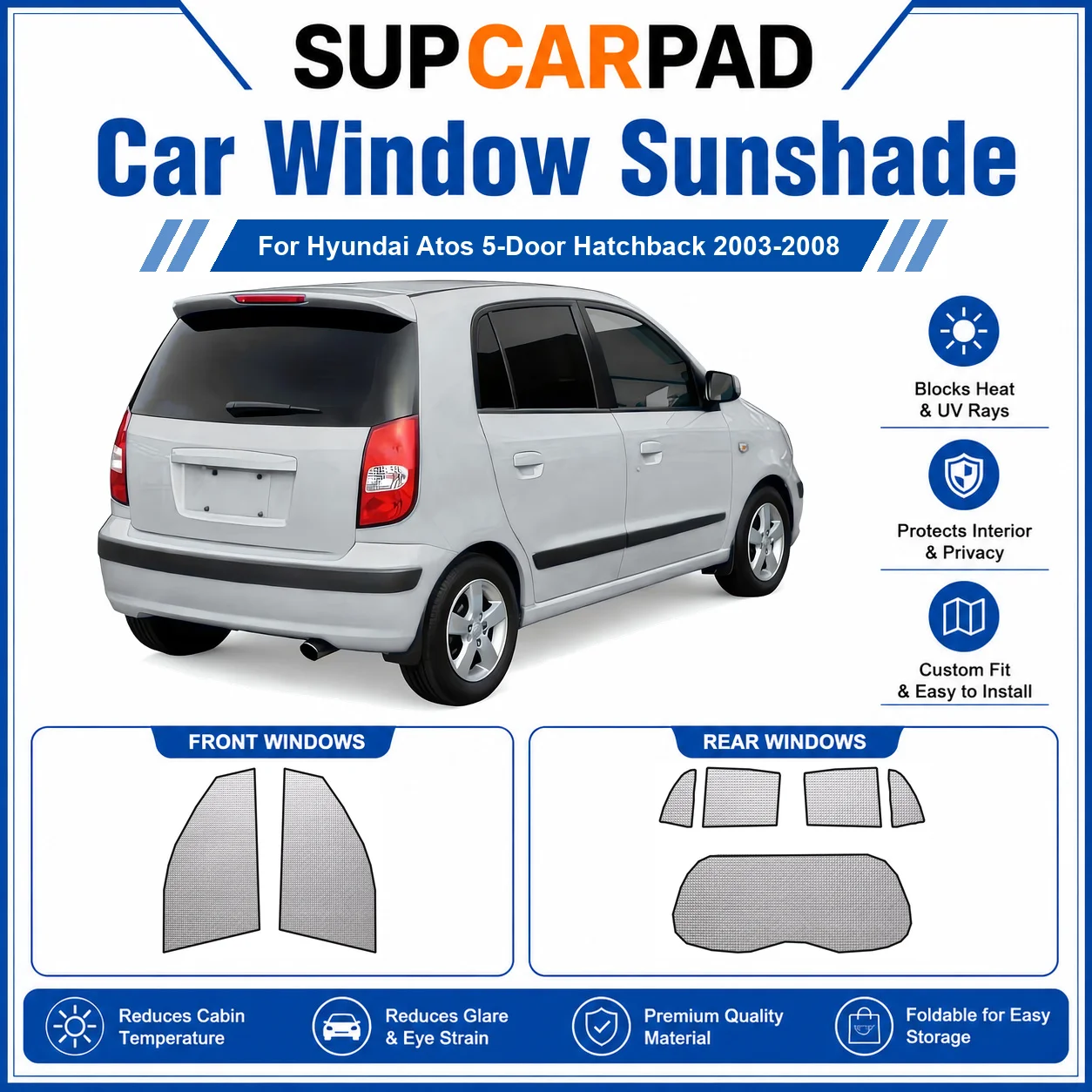 For Hyundai - Hyundai Atos 5-Door Hatchback 2003-2008 Full Set Car Window Sunshades UV Block Privacy Heat Insulated Foldable Car