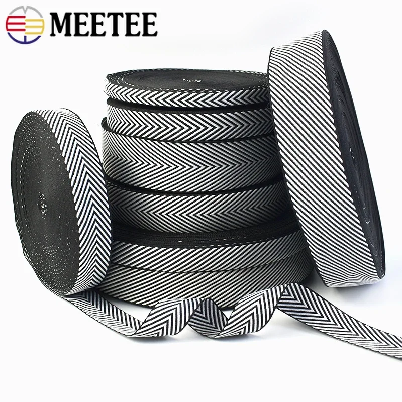 10Meters 10-38mm Jacquard Webbing Tapes Clothes Bag Strap Belt Band Black White Stripe Ribbon Luggage Bias Bands Accessories