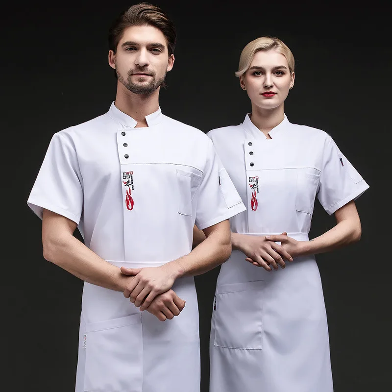 

Китайская униформа повара с короткими рукавами для ресторанов с горячими блюдами, летняя рабочая одежда для кейтеринга, ресторанов, китайских ресторанов.