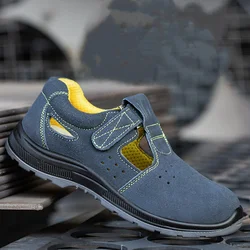 men's fashion breathable steel toe caps work safety shoes summer soft leather sandals worker security boots protect footwear man