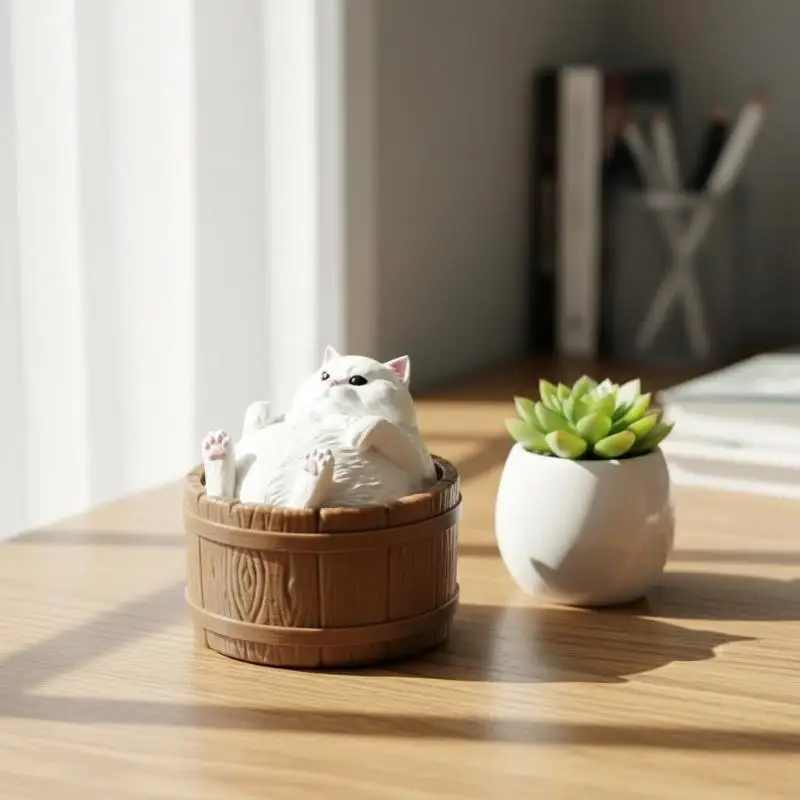 Kawaii Fat White Cat Bathtub 3D Printed Desktop Ornament For Home Table Display Decoration Holiday Gift Accessories ****
