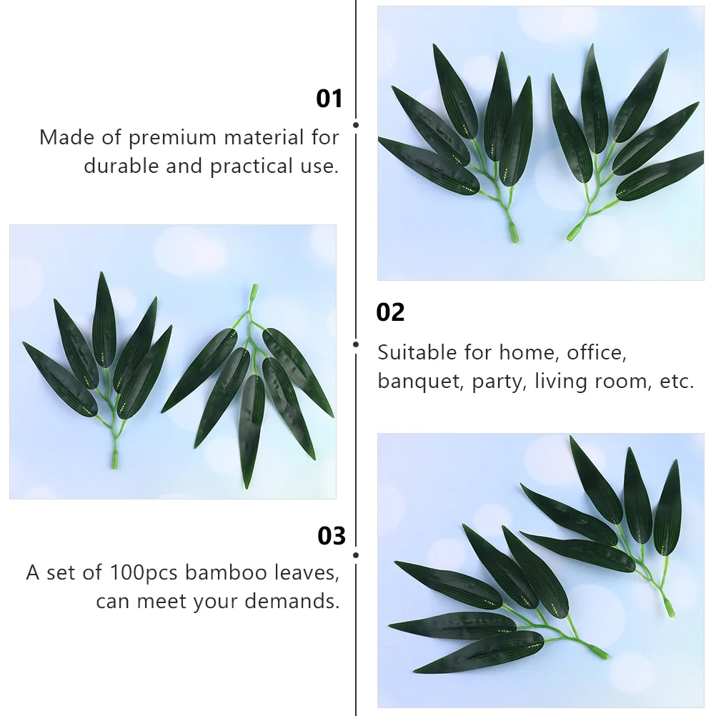 100 Pcs Small Bamboo Leaves Plant DIY Adornment Simulated Plastic Home Decor Garden Decoration Simulation Office Artificial