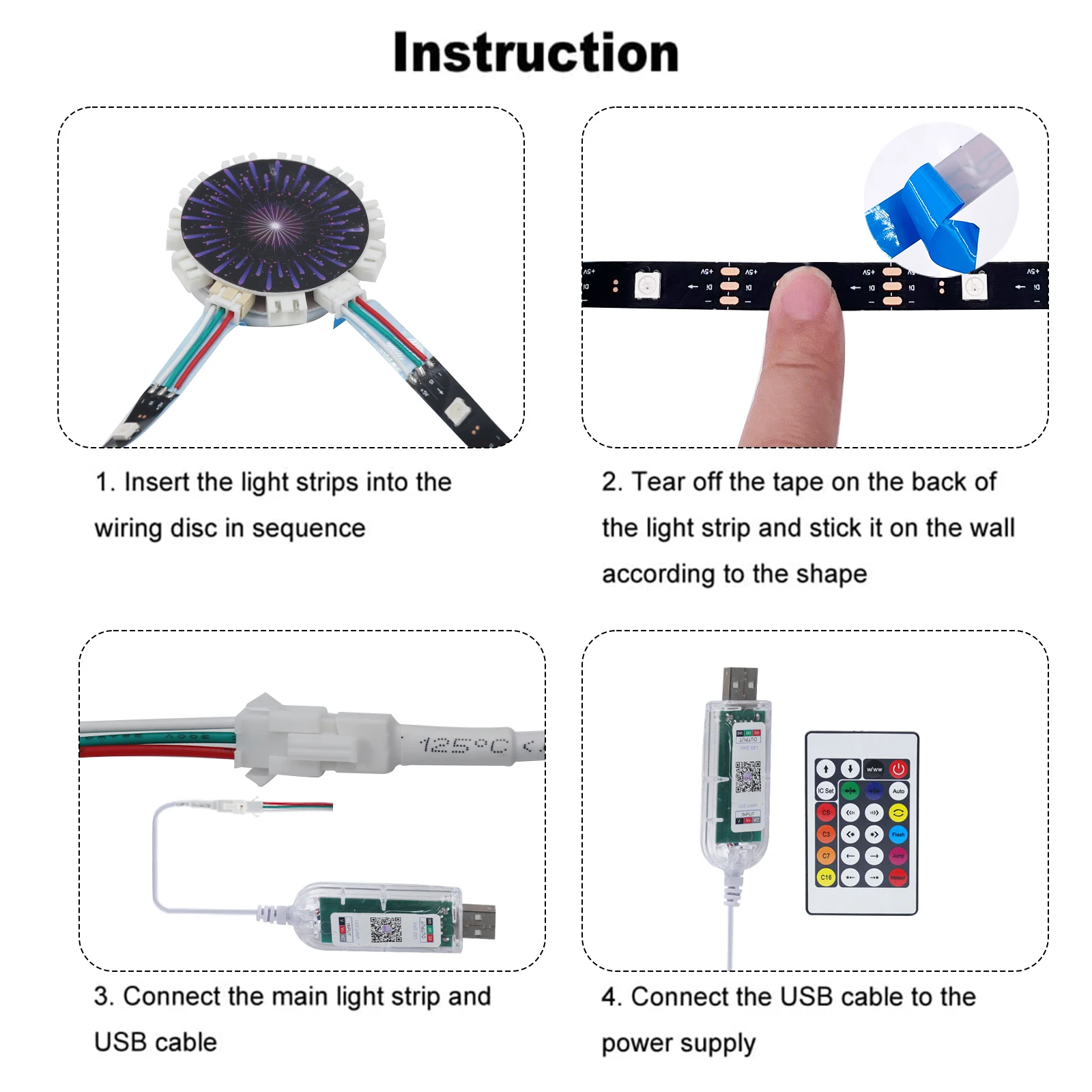 Sonho Cor Mudando Música RGB Firework Luz, Bluetooth USB, Controle Inteligente App, Parede do quarto, Festa, Decoração de férias, Tira LED, WS2812B, 5V