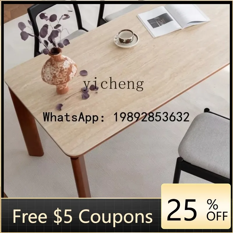 

Z3 retro travertine rock slab dining table simple small apartment wabi sabi advanced sense home living room solid table