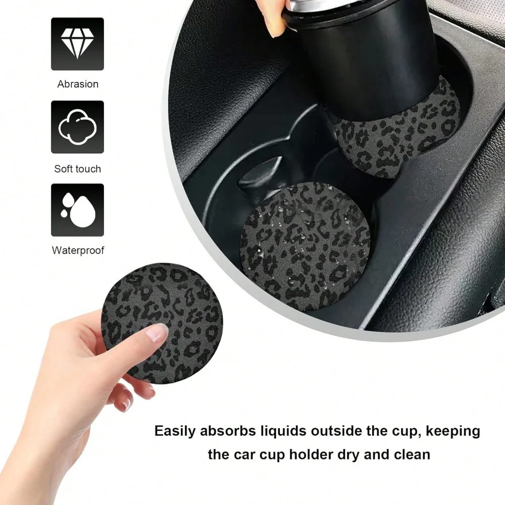 

Universal Round Leopard Car Cup Coasters, Soft Rubber Anti-slip Auto Cup Holder Insert Mats For Most Vehicle Interior Decoration