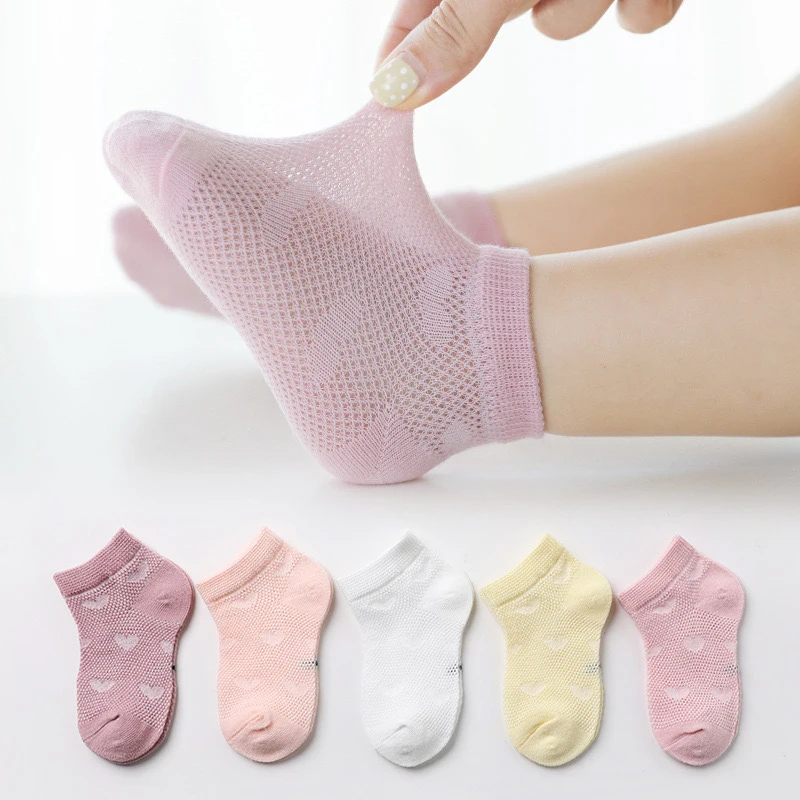 5 Pairs Sets 1 to 3 Years Old Soft Cotton Baby Short Tube Mesh Socks Summer Accessories for Baby Girl Boy Clothing Colorful Gift