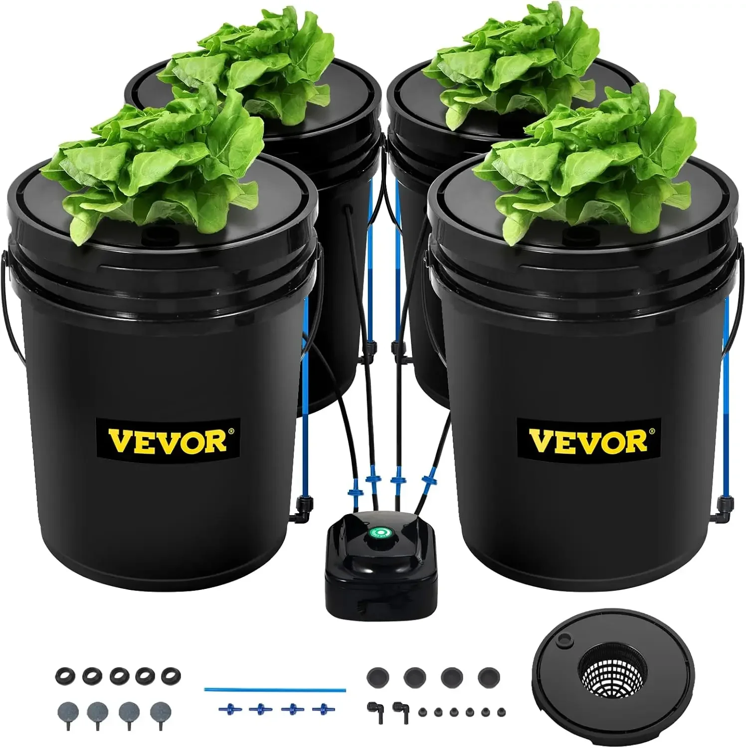 DWC Hydroponic System, 5 Gallon 4 Buckets, Deep Water Culture Growing Bucket, Hydroponics Grow Kit with Pump