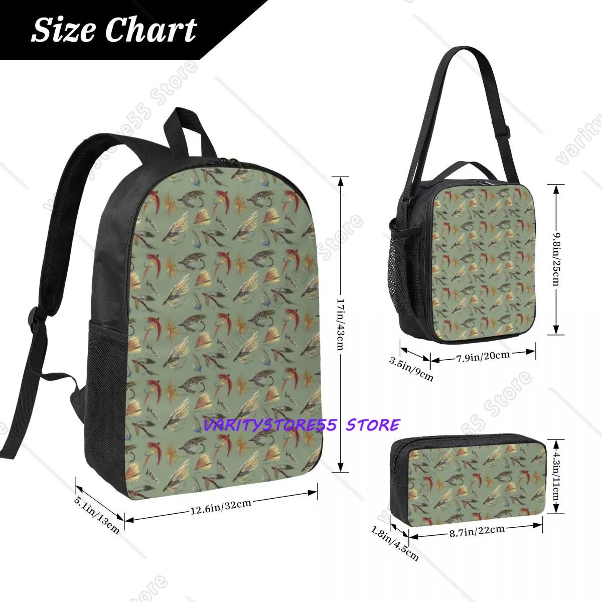 Fly Fishing With Hand Tied Flies! Backpack Student BookBag School Bag Laptop Shoulder Bags 3ps Insulated Lunch Bag Pencil Case
