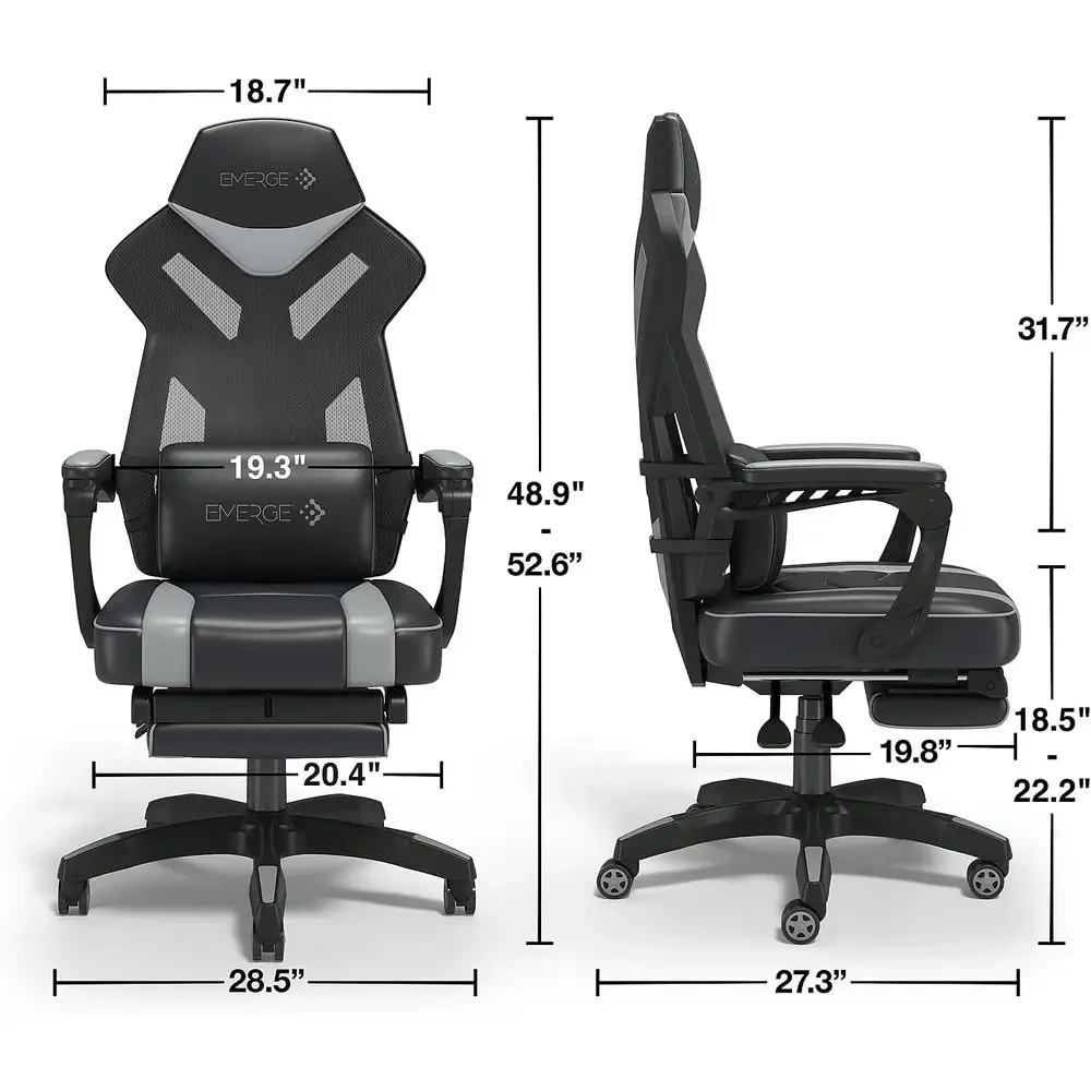 Ergonomic Adjustable Height Swivel Gaming Chair in Black