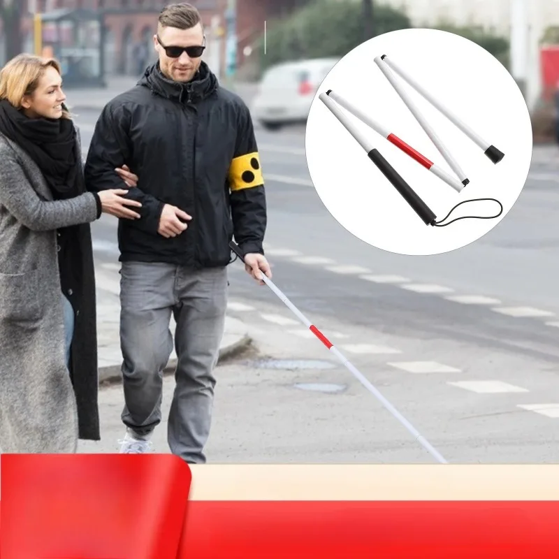 125cm,black Handle,  Aluminum Mobility Folding White Cane for Vision Impaired and Blind People (folds down 4 sections)