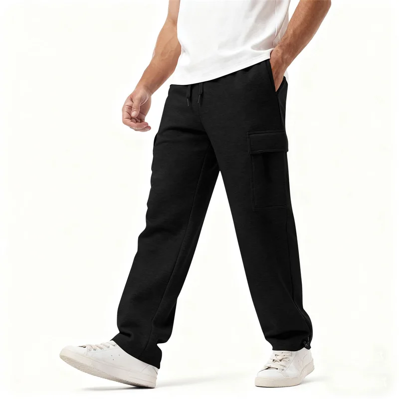 ربيع الخريف الرجال Sweatpants مستقيم ركض الرياضة الشارع الشهير متعددة جيب السراويل فضفاضة الرباط السراويل الطويلة غير رسمية الرجال