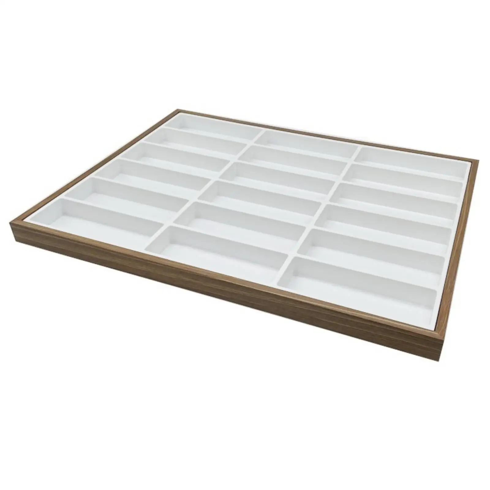 Wooden Sunglasses Display Tray 18 Compartment Felt Bottom Organizer Rack for Eyeglasses Retail Counter Showcase Boutique Storage