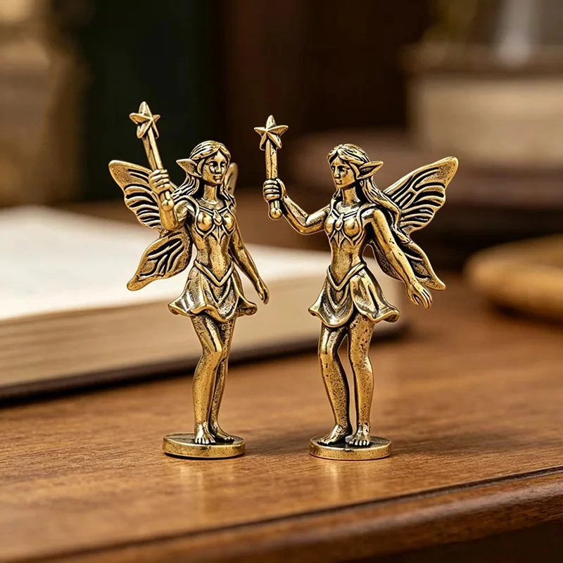 Elf Princess Small Statue Brass Fairy Figurines Miniatures Vintage Desktop Ornaments Home Decorations Crafts Accessories Gifts