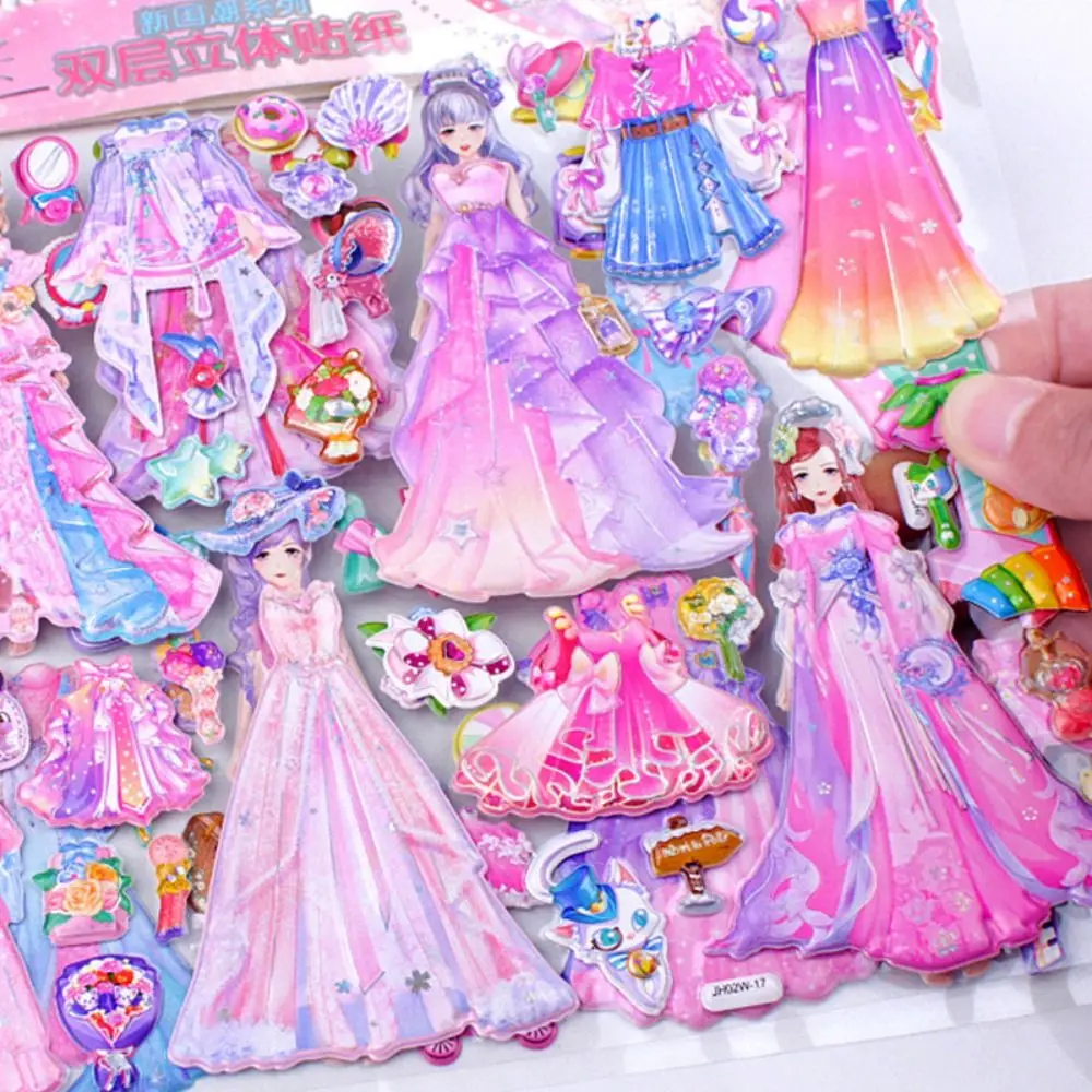 Double Layer Princess Changing Sticker Girl Change Clothes Handmade Princess Dress Up Stickers Puffy Lace Skirt 3D