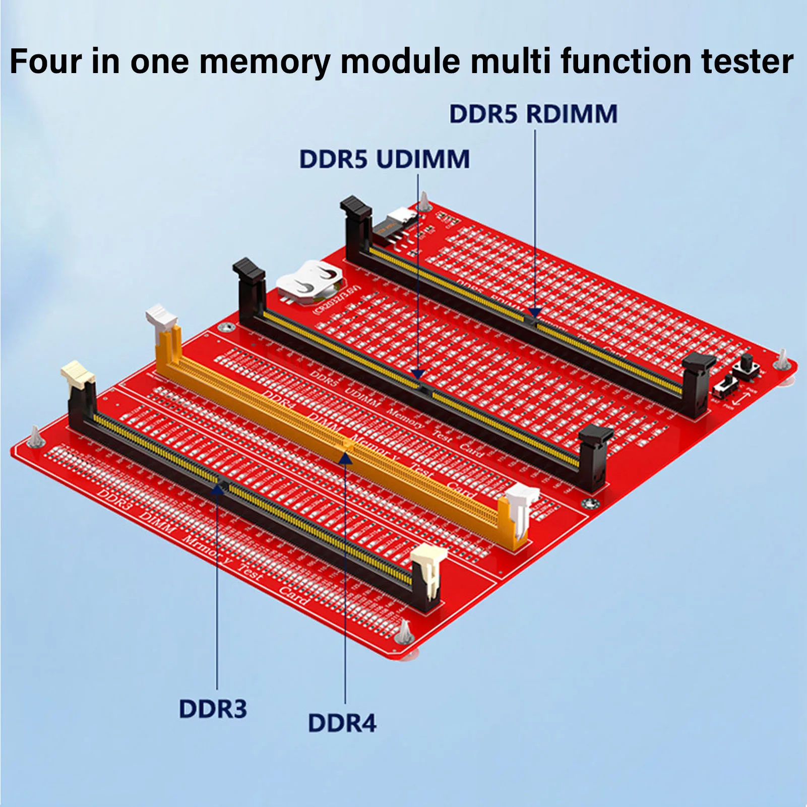 4 in 1 RAM Memory Tester Card Desktop Computer DDR3 DDR4 DDR5 UDMM DDR5 RDIMM Diagnostic Analyzer with Light