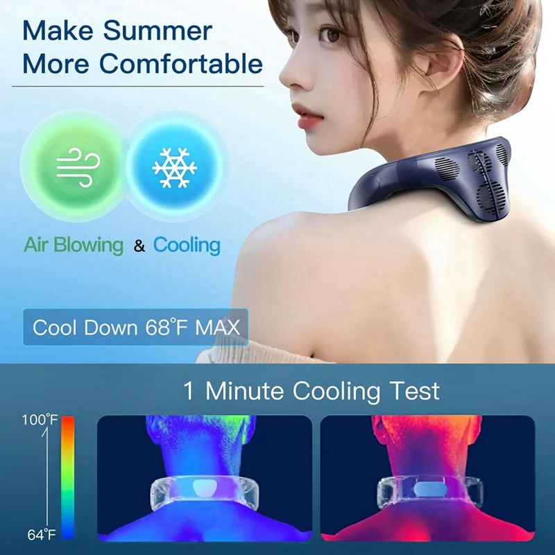 Neck Air Conditioner, Full-Body Cooling Neck Fan, 8000Mah Rechargeable Wearable AC Air Conditioner Neck Fan Cooler