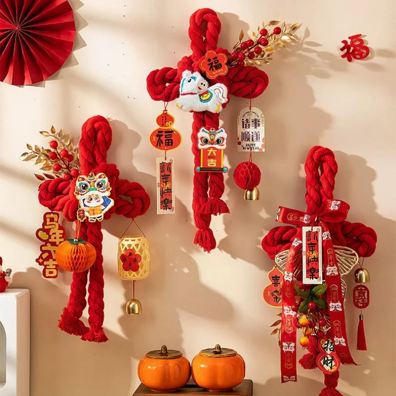 

Новый 2026 год, год Лошади, красный талисман-подвеска «Счастливый цветок», декор для входной двери и гостиной