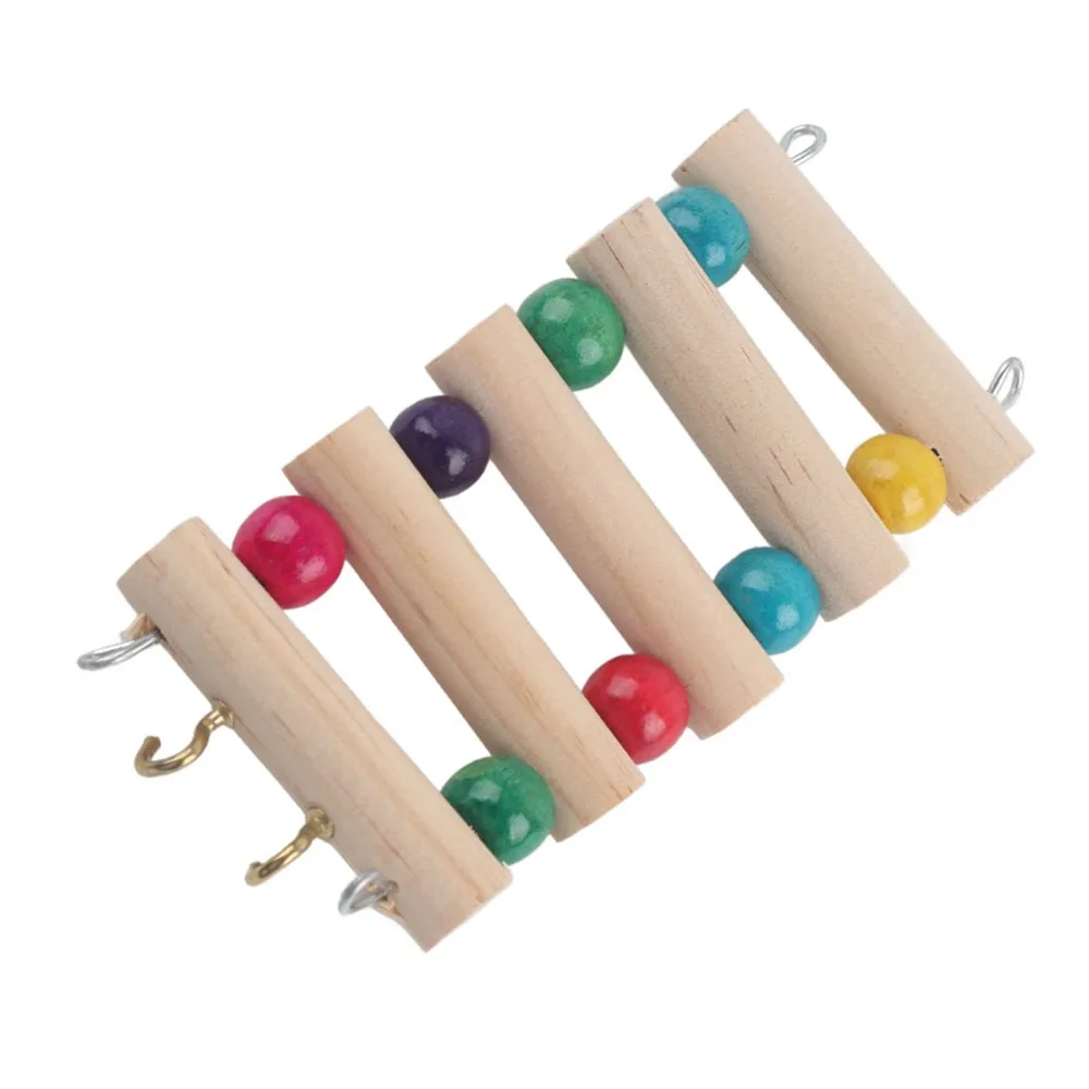 Wooden Material Pet Ladder Bridge 5-Step Design Bendable Structure Wood Climbing Swing Durable Build Gnawing Surface