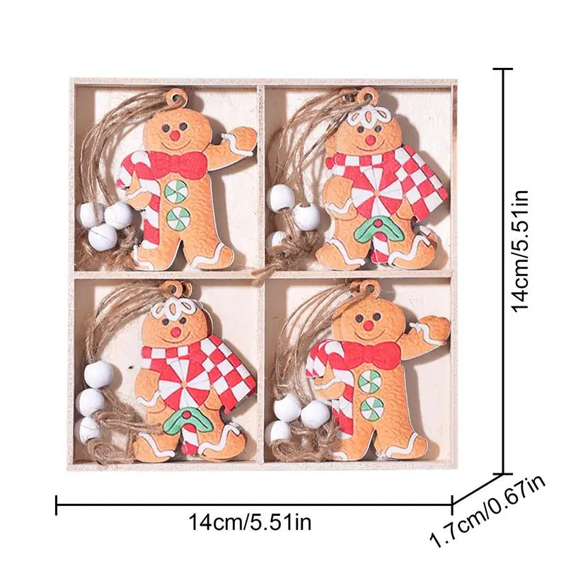 ขนมปังขิงไม้สําหรับคริสต์มาส 12X ไม้ Gingerbread Man Wall ต้นไม้เครื่องประดับตามฤดูกาล 4 รูปแบบ Gingerbread Man Lanyard