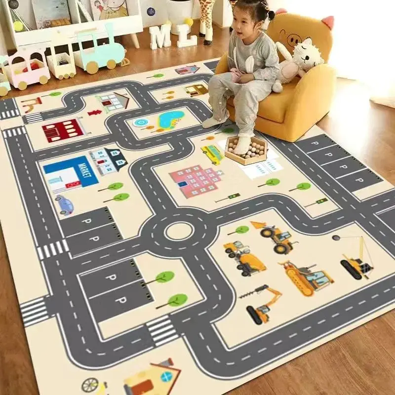 VIAKAMA Cartoon Carpet Kindergarten Early Childhood Education Children's Room Traffic Car Park Track Baby Play House Game Mats