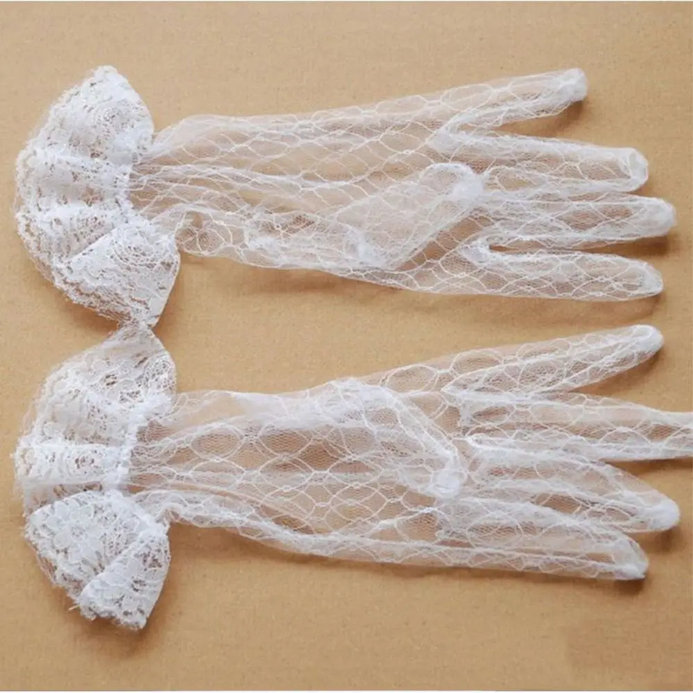 Retro Elegant Autumn Banquet Dinner Dress Short Wedding Lace Gloves Thin Mittens Bridal Mesh Gloves
