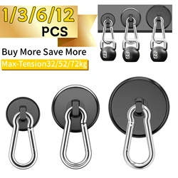 Magnetic Hooks Heavy Duty Black Magnet Hooks with Swiveling Carabiner for Hanging Refrigerator Strong Large Neodymium Magnet
