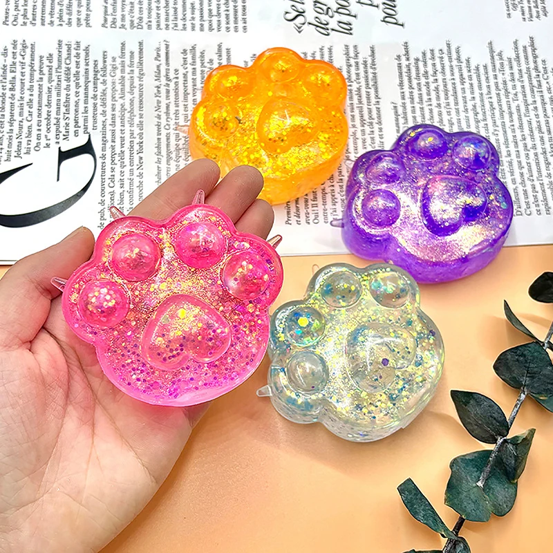 1Pcs Kids Anti-stress Soft TPR Slow Rebound Sequins Pinch Toy Stress Relief Elastic Squeezing Colored Cat Paw Decompression Toys