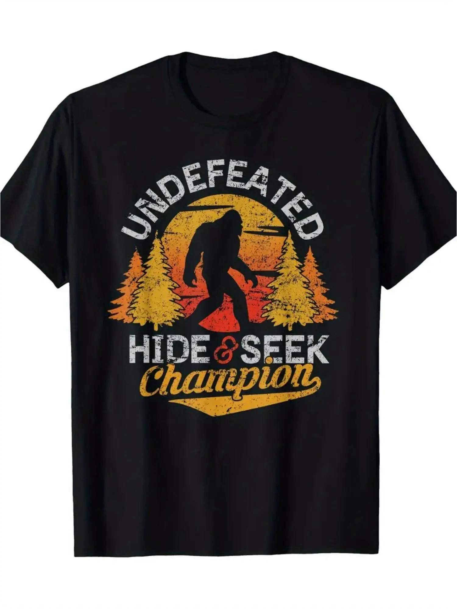 Men's 100% Cotton Bigfoot Printed T-shirt - Hide and Seek Champion Design Casual - Perfect Gift for Outdoor Enthusiasts