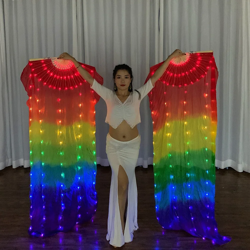 Dance Led Silk Fan Veil Belly Dance Fan Veils 100% Silk LED Light Show Belly Dance Stage Performance Dance Party Costumes