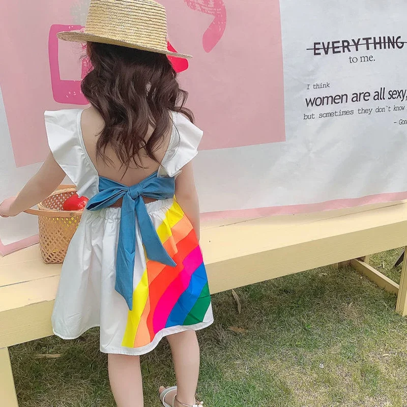 2021 New Summer Girls\' Dress Strap Colorful Casual Sleeveless Party Princess Dress Cute Children\'s Baby Kids Girls Clothing