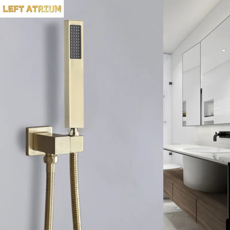 Brushed Gold Brass Hand Shower Head 150cm Stainless Steel Shower Hose Wall Mount Faucet Accessories