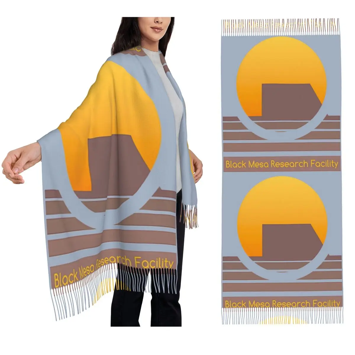 

Black Mesa Research Facility Шарф на закате Шарфы с кисточками Женские мягкие теплые шали и накидки Длинная осенне-зимняя шаль