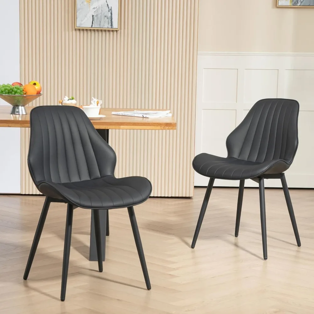 

Dining Chairs Set of 2, Mid-Century Modern Upholstered Dining Chairs, Armless Faux Leather Accent Chairs with Backrest, Living