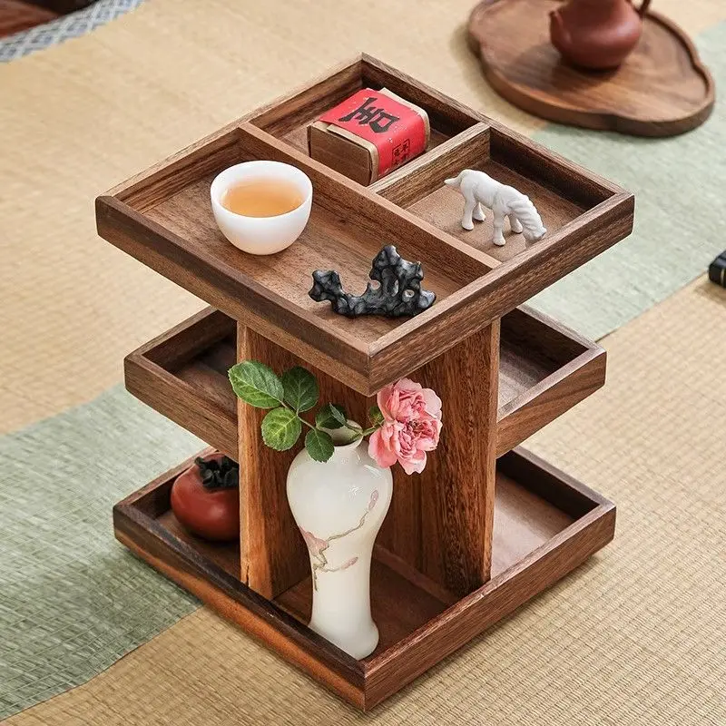 

Rotating Vanity Organizer - Wooden Cosmetic Display with Jewelry Tray