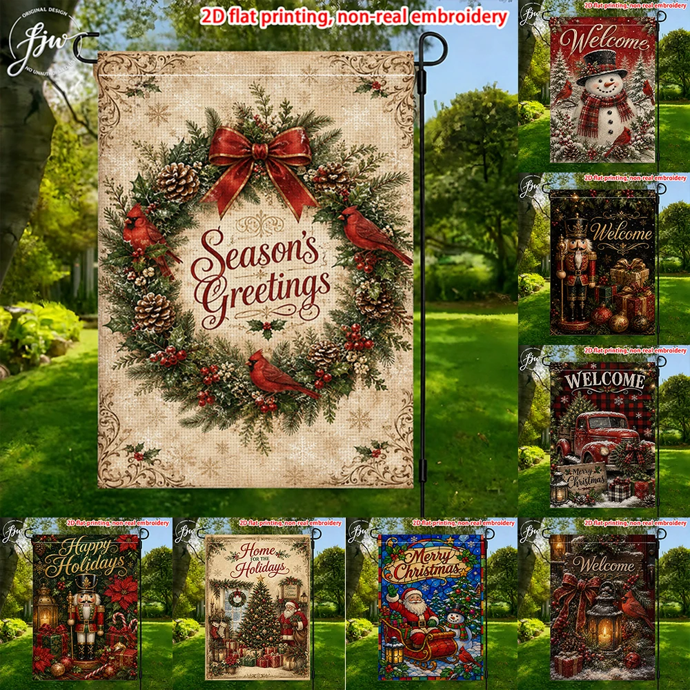 1pc Vintage Christmas Garden Flags  Seasonal Welcome Holiday Yard Flags For Outdoor Patio Lawn Decor