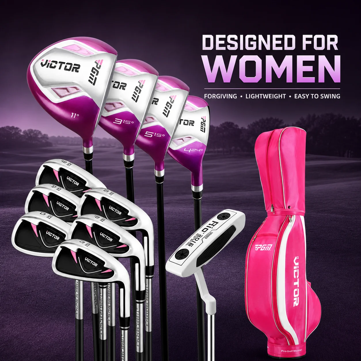 PGM Women's Golf Club Set 9/12 Clubs Right Hand Ladies Beginner Set Graphite/Stainless Steel Shaft with Golf Bag