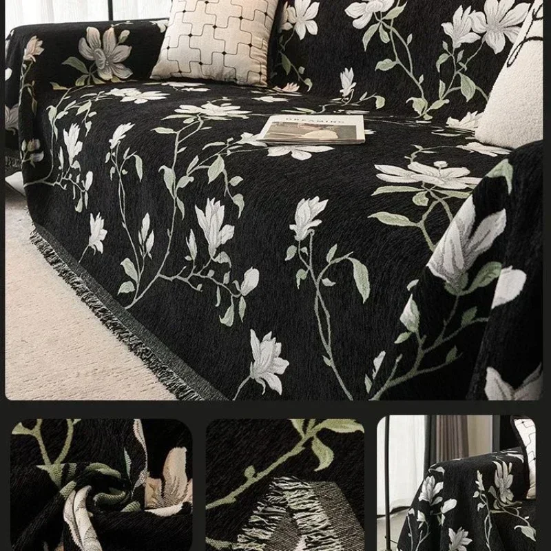 

Jacquard Sofa Napkins Four Seasons Universal Senior Dust Cover Cloth One Piece Tassel Edge Comfort Vintage Chenille Nap Blanket