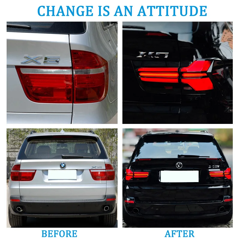 سيارة مصباح ليد خلفي لسيارات BMW X5 E70 2006-2013 LED الخلفية تشغيل ضوء + مصباح مكبح + عكس + إشارة بدوره ديناميكية #2
