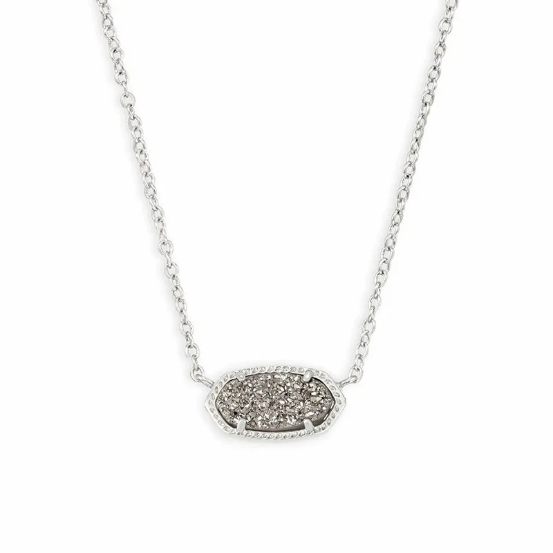 YEEVAA Geometric Natural Agate Grey Drusy Teeth Pendant Necklace for Women, Fashion Jewelry, Unique Gifts