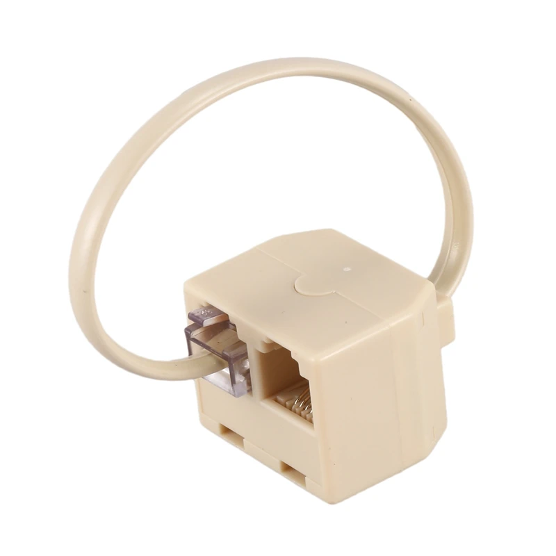 RJ11 6P4C 2 Way Outlet Telephone Jack Line Splitter Adapter Beige-DTA9